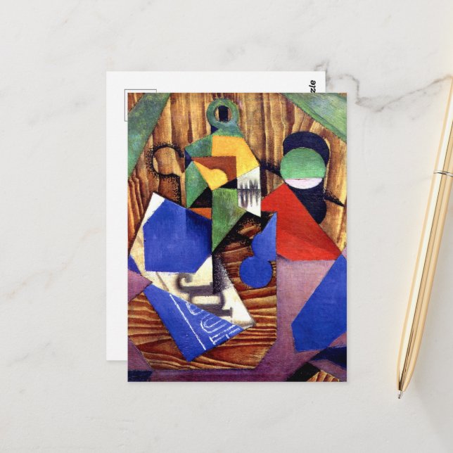 Cartão Postal Gris - Frasco de Rum e Jornal (Frente/Verso In Situ)