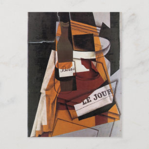 Cartão Postal Gris - Garrafa, Jornal e Bolsa de Fruta