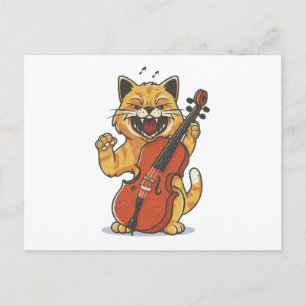 Cartão Postal Gritando Músico Gato Tocando Cello