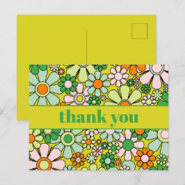 Cartão Postal Groovy Floral Colorido Anos 60 70 Obrigado