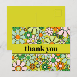 Cartão Postal Groovy Floral Colorido Retro Anos 60 70 Obrigado