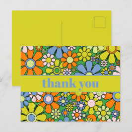 Cartão Postal Groovy Floral Colorido Retro Anos 60 70 Obrigado