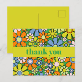 Cartão Postal Groovy Floral Colorido Retro Anos 60 70 Obrigado