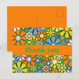 Cartão Postal Groovy Floral Colorido Retro Anos 60 70 Obrigado