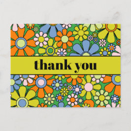 Cartão Postal Groovy Floral Retrô Colorido Anos 60 70 Obrigado