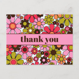 Cartão Postal Groovy Floral Retro dos Anos 60 e 70 de Flores Obr