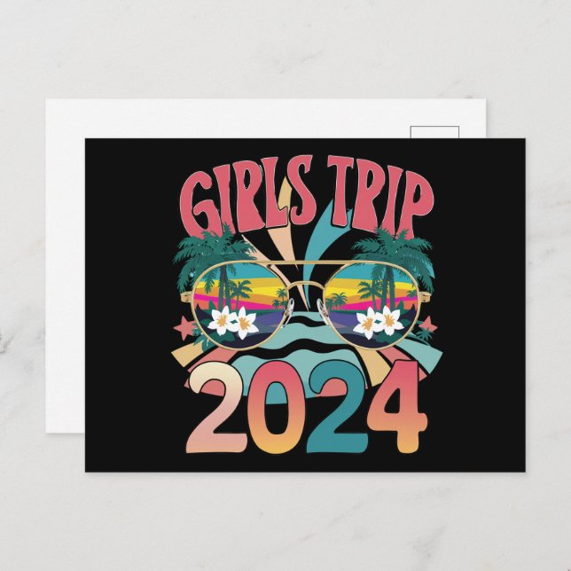 Cartão Postal Groovy Girls Trip 2024 Weekend Summer Beach (Frente/Verso)