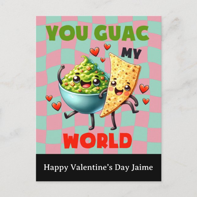 Cartão Postal Groovy Nacho Cheese Guac Valentines Day Postcard (Frente)