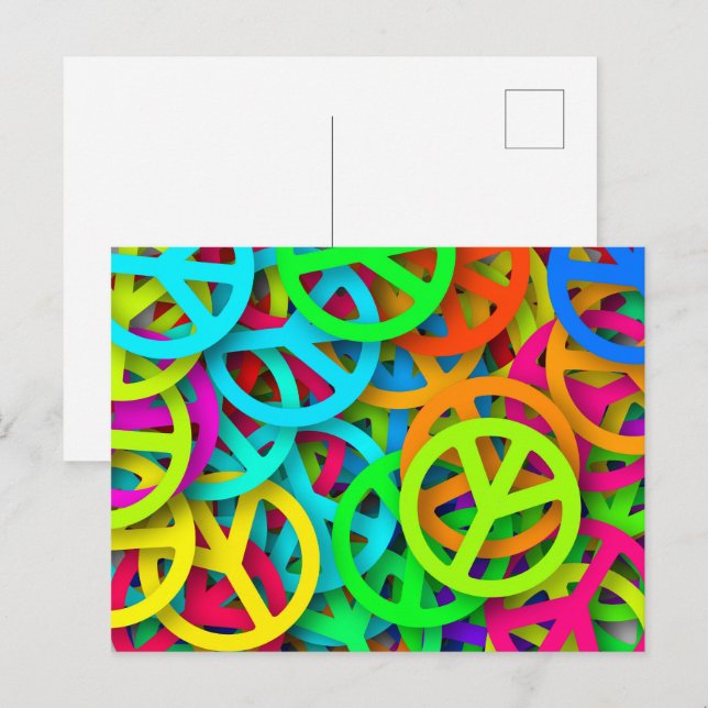 Cartão Postal Groovy Peace assina o padrão Rainbow (Frente/Verso)