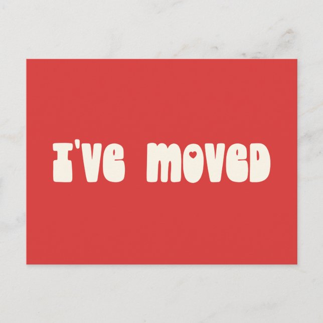 Cartão Postal Groovy Retro Brilhante Vermelho Eu movi novo ender (Frente)