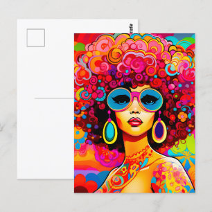 Cartão Postal Groovy Retro Chic Floral Pop Art