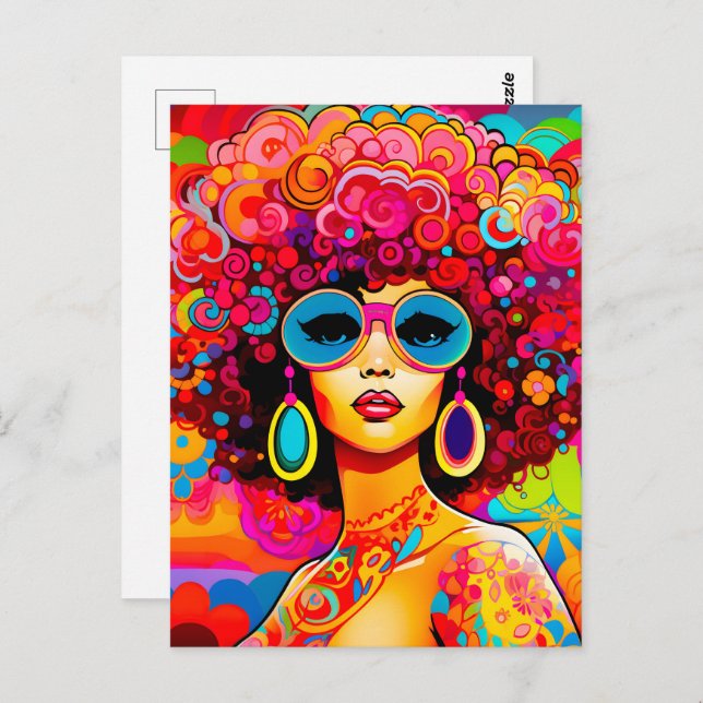 Cartão Postal Groovy Retro Chic Floral Pop Art (Frente/Verso)