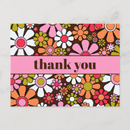 Cartão Postal Groovy Retro Floral Anos 60 70 Flores Obrigado