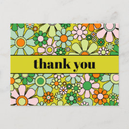 Cartão Postal Groovy Retro Floral Colorido Anos 60 70 Obrigado