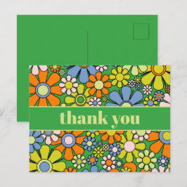 Cartão Postal Groovy Retro Floral Colorido Anos 60 70 Obrigado