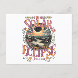 Cartão Postal Groovy Total Solar Eclipse 8 de abril de 2024 Astr