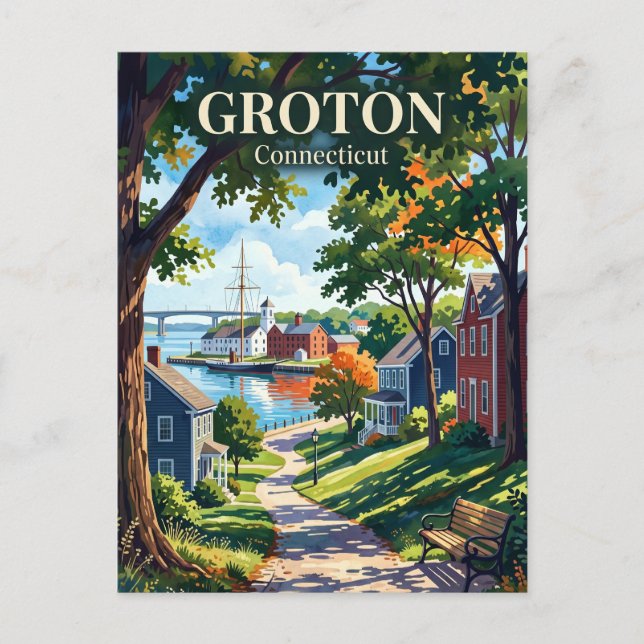Cartão Postal Groton, Connecticut, EUA EUA (Frente)