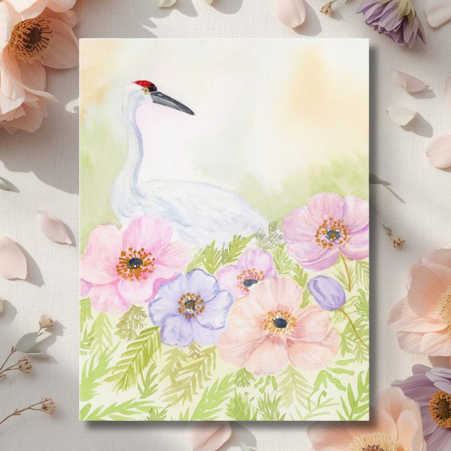 Cartão Postal  Grou-de-pescoço-com-anêmonas-pastel  (Criador carregado)