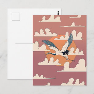 Cartão Postal Grua Asiática Em Voo