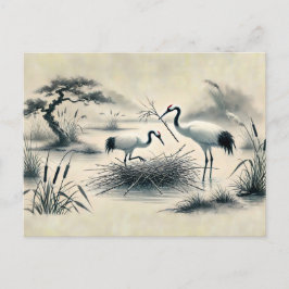 Cartão Postal Gruas aninhando em sua pintura de tinta chinesa no