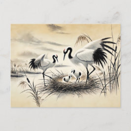 Cartão Postal Gruas aninhando em sua pintura de tinta chinesa no