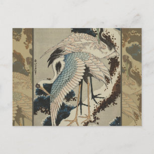 Cartão Postal Gruas em um Pinheiro Coberto de Neve Hokusai