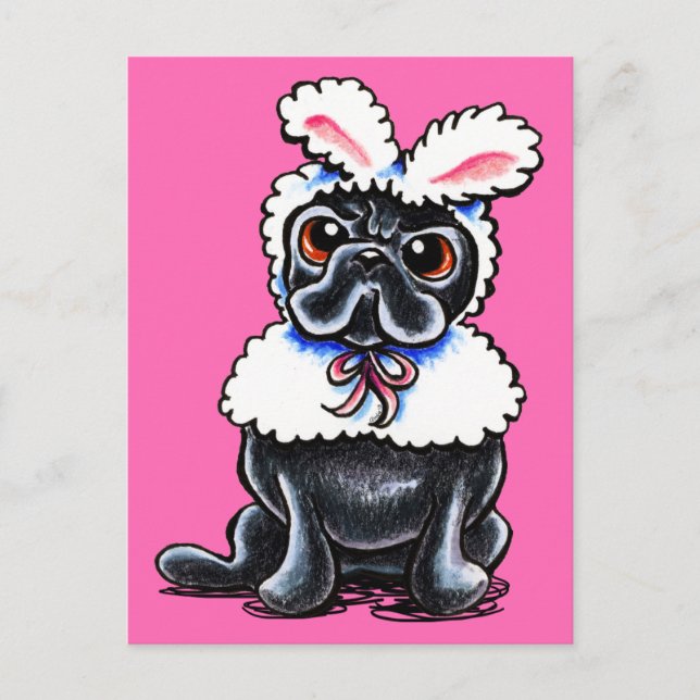 Cartão Postal Grumpy Pug Bunny (Frente)