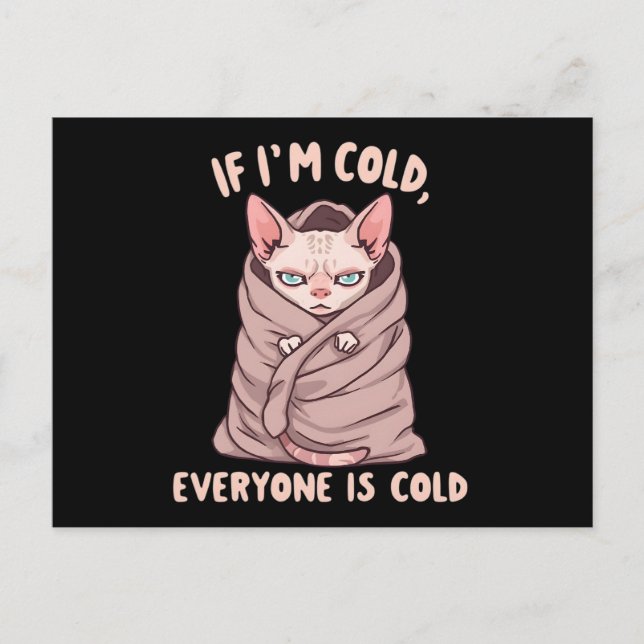 Cartão Postal Grumpy Sphynx Cat Cold Humor Illustration (Frente)