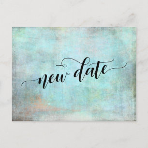 Cartão Postal Grunge Aqua "Nova Data" Adiou Aviso de Casamento