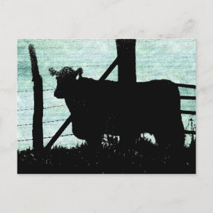 Cartão Postal Grunge Cow Silhouette