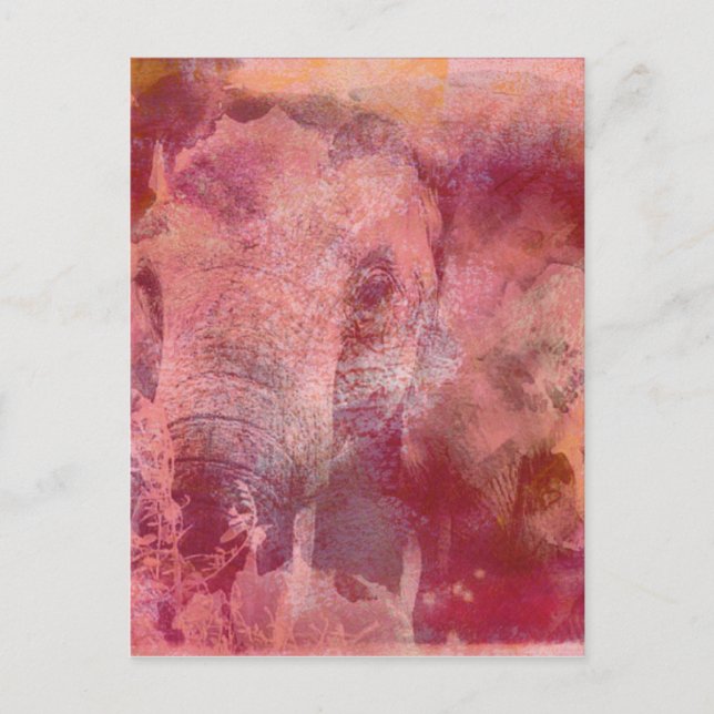 Cartão Postal Grunge de Elefante Rosa (Frente)