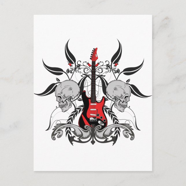 Cartão Postal Grunge Guitar e Caveira (Frente)