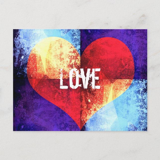 Cartão Postal Grunge Love Heart on Blue Postcard (Frente)