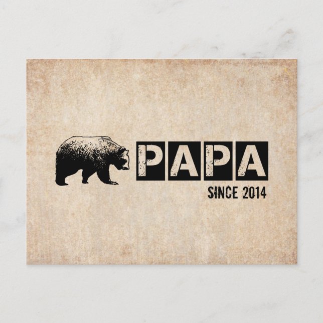 Cartão Postal Grunge Papa Bear Desde 2014, Preto (Frente)