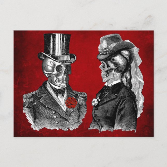 Cartão Postal Grunge Skull Skeleton Casal (Frente)