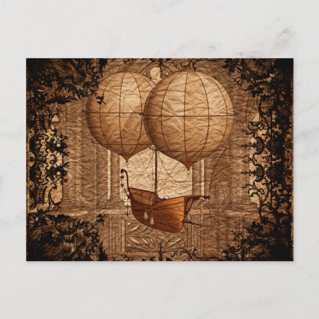 Cartão Postal Grunge Steampunk Victorian Airship (Frente)