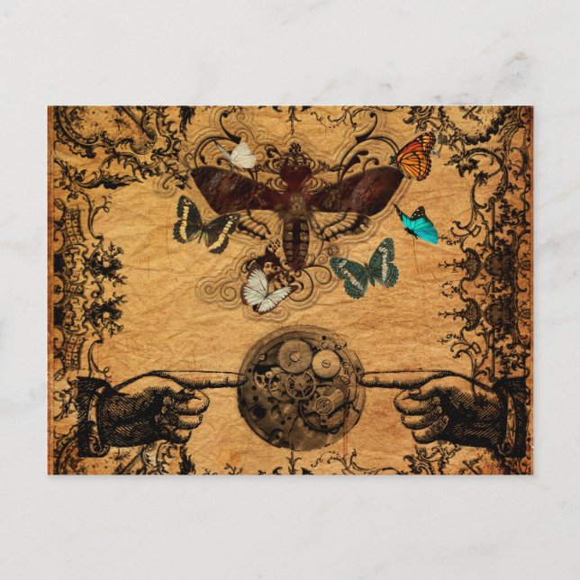 Cartão Postal Grunge Steampunk Vigtorian Butterfly (Frente)