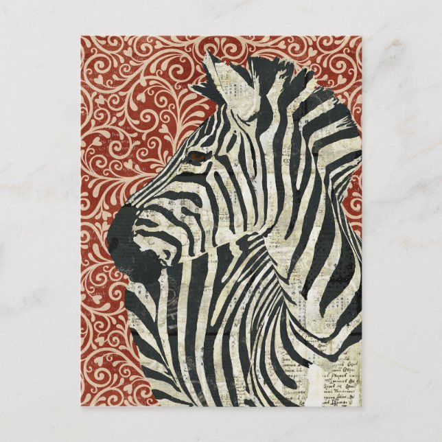 Cartão postal Grunge Zebra Damask (Frente)