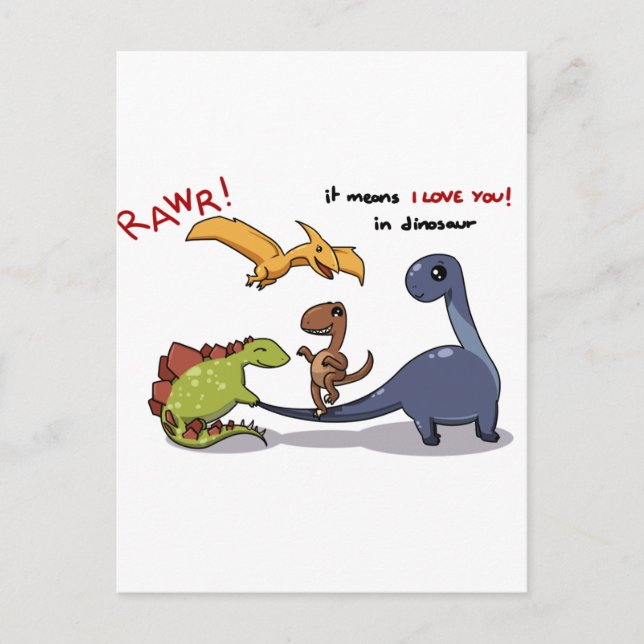 Cartão Postal Grupo Bonito de Dinossauros Rawr significa que te  (Frente)