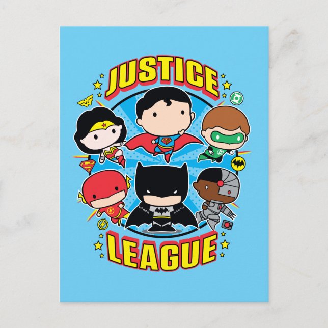 Cartão Postal Grupo da Liga da Justiça Chibi (Frente)