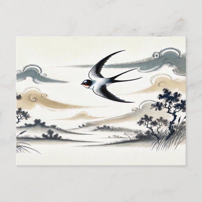 Cartão Postal Grupo de Andorinhas Voando pelo Céu na China (Frente)