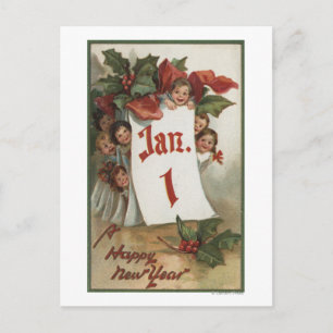 Cartão Postal Grupo de Crianças Escondendo-se Atrás do Calendári