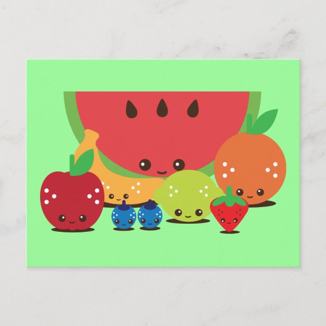 Cartão Postal Grupo de Frutas Kawaii (Frente)