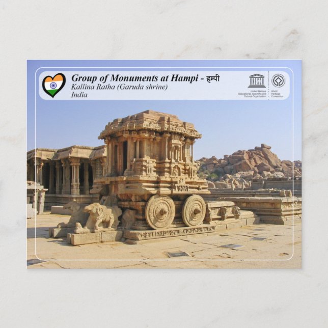 Cartão Postal Grupo de Monumentos em Hampi - Kallina Ratha (Frente)