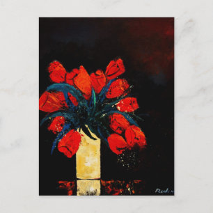 Cartão Postal grupo de tulipas vermelhas