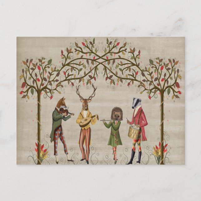 Cartão Postal Grupo Minstrel de Animais das Florestas (Frente)