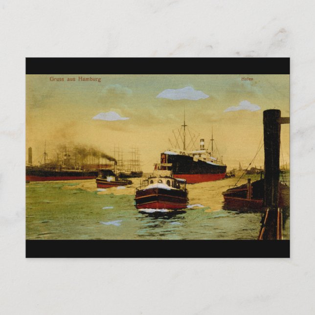 Cartão Postal Gruss aus Hamburg, Hafen Vintage (Frente)