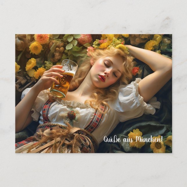 Cartão Postal Grüße aus München! Bierzeltstimmung (Frente)