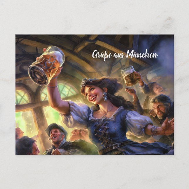 Cartão Postal Grüsse aus München! Bierzeltstimmung (Frente)