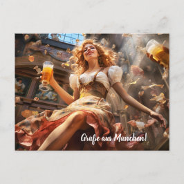 Cartão Postal Grüsse aus München! Bierzeltstimmung